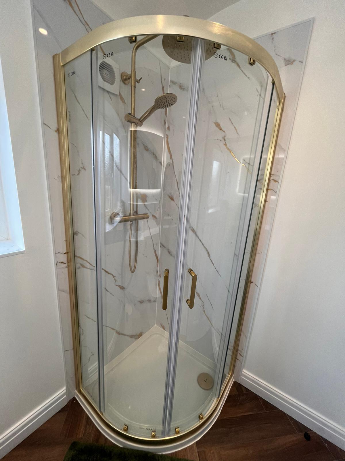 Quadrant shower enclosure with brass finish thumbnail