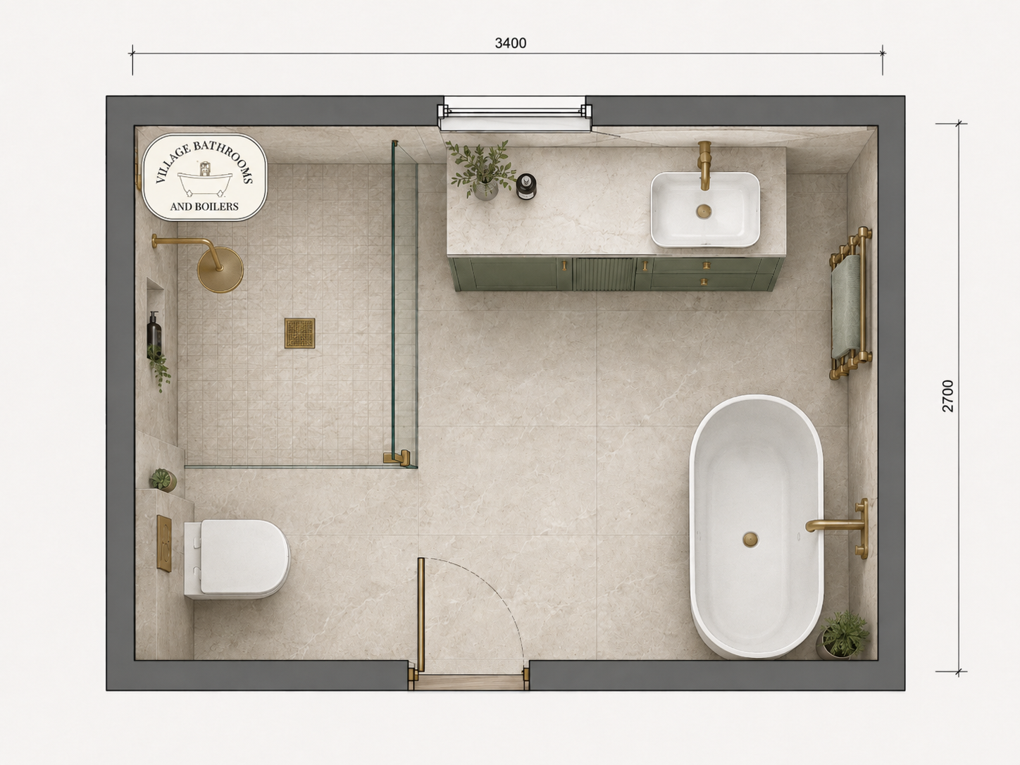 Bathroom design floor plan by Village Bathrooms and Boilers