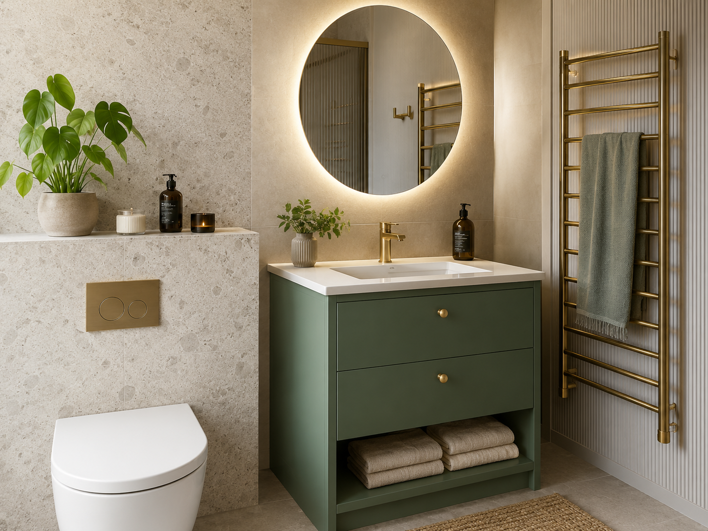 Bathroom furniture with vanity unit and mirror